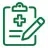 Clipboard and pen icon graphic